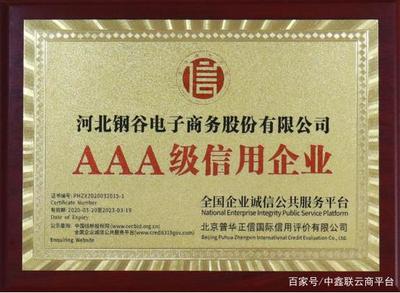 喜訊！河北鋼谷電子商務(wù)股份榮獲AAA級(jí)企業(yè)信用等級(jí)證書